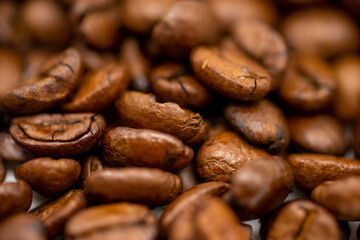 
Macro shot of brown freshly roasted coffee beans
