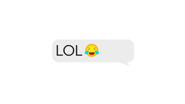 Online Chat Bubble on text Lol. Animated white outlined speech bubble, chat balloon. Motion graphics