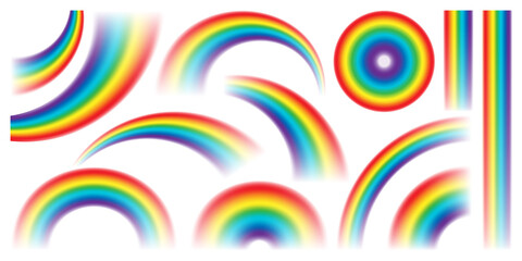 Colorful realistic rainbow collection isolated on white background. Vector illustration.