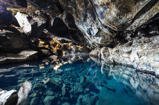 Grjótagjá volcanic hot spring cave, near Reykjahlid, Mývatn, North Iceland.
