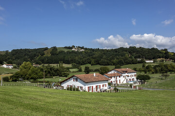 Fototapeta na wymiar Beautiful villages Surroundings of Sare. Sare - basque village, listed as Most Beautiful Villages of France. Pays Basque, Pyrenees Atlantiques, France.