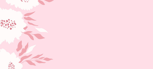 Happy birthday, holiday, celebration greeting and invitation card. Colorful floral banner with color flowers on light background. Layout template. Modern floral compositions with summer branches