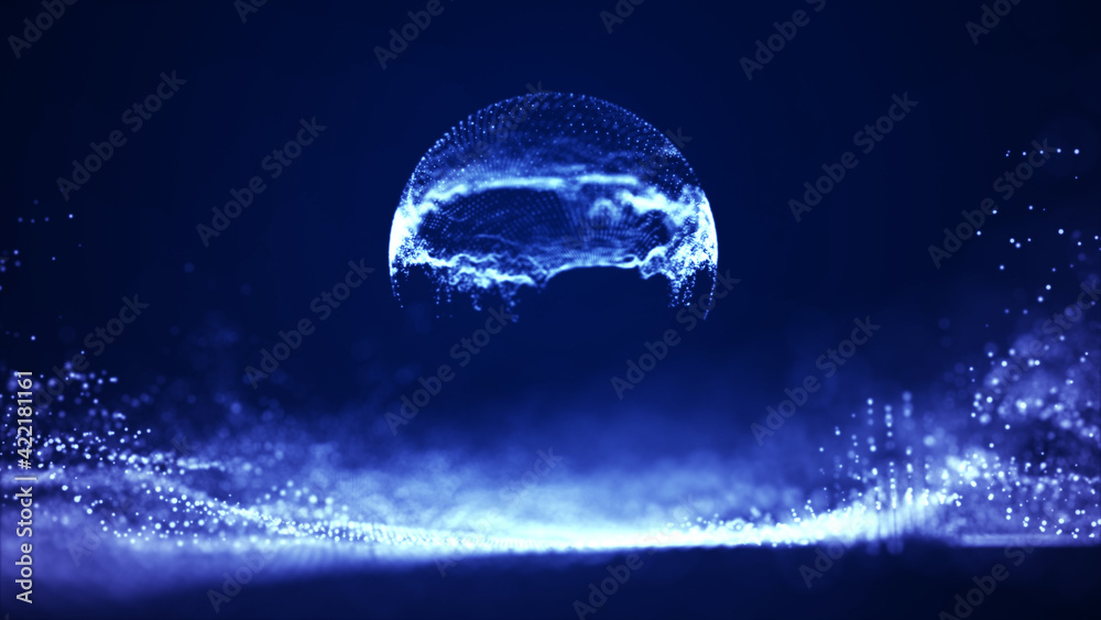 Poster connecting background wave dots and lines. artificial intelligence. big data technology .3d renderin