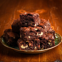 Brownies with walnuts on a plate