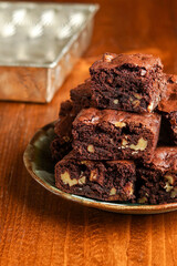 Brownies with walnuts on a plate