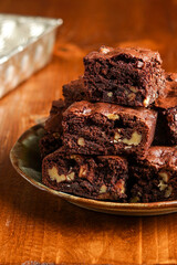 Brownies with walnuts on a plate