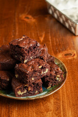 Brownies with walnuts on a plate