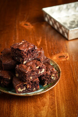 Brownies with walnuts on a plate