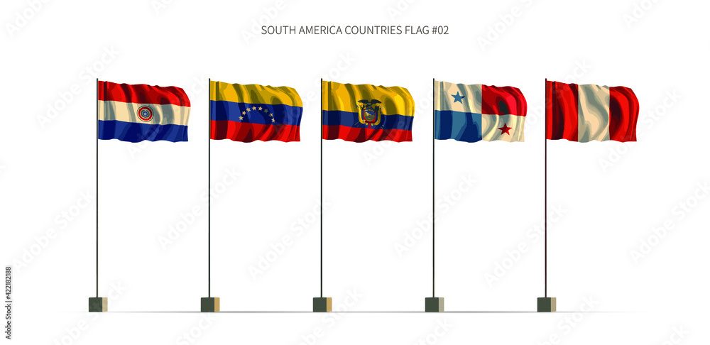 Wall mural South America flag. Latin american countries flag series 3d illustration vector.