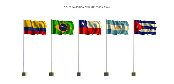 South America flag. Latin american countries flag series 3d illustration vector.