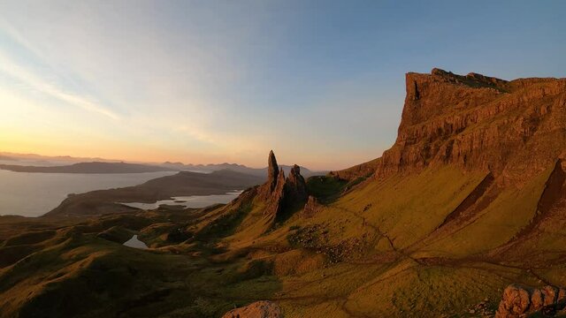 4k timelapse of sunrise over the Old Man of Storr on the Isle of Skye, Scotland