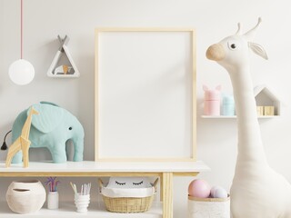 Mock up poster frame in children room,kids room,nursery mockup.
