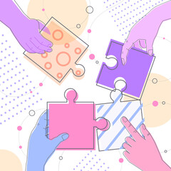 businesspeople hands putting parts of puzzle together problem solution teamwork concept