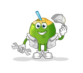 coconut drink mechanic cartoon. cartoon mascot vector