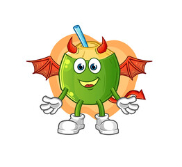 coconut drink demon with wings character. cartoon mascot vector