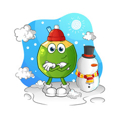 coconut drink in cold winter character. cartoon mascot vector