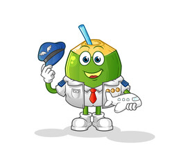 coconut drink pilot mascot. cartoon vector