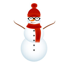 Funny Snowman isolated on white, vector illustration
