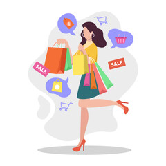 Illustration woman Enjoy Shopping Sales