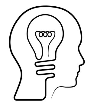 Continous drawing of a head with lightbulb illustration.  Idea design to use in infographics, think outside the box and open mind concept projects. Vector version available in my portfolio.
