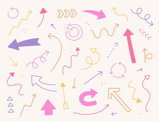 Fototapeta na wymiar Various arrows in cute pink color. Simple pattern design template.