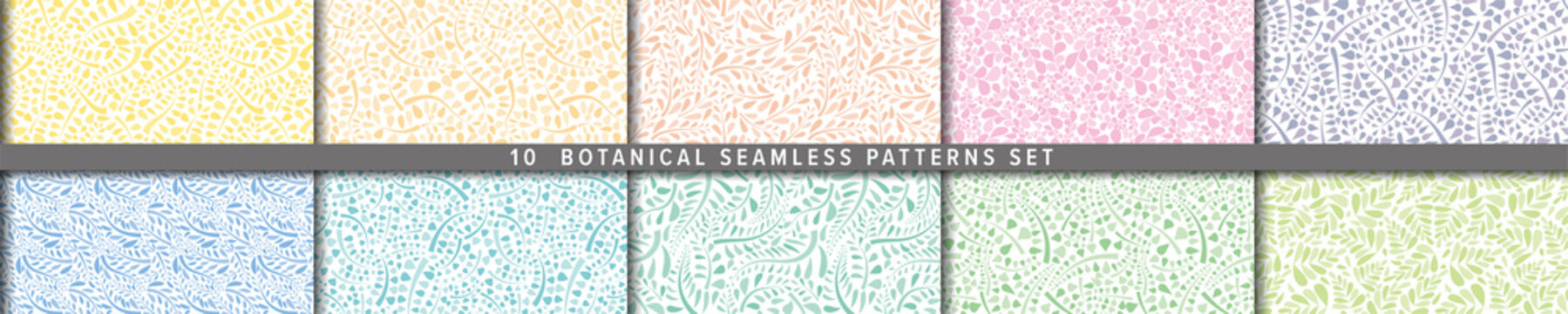 Seamless vector pattern set. Botanical motif, nature motif background.  ナチュラル背景のベクターパターンセット