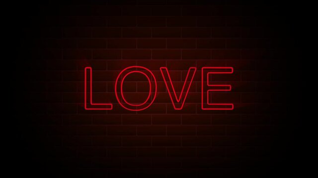 Love text on neon sign. Night bright advertisement. 4K Motion Design Animation