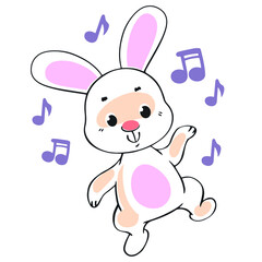 cute baby hare dancing on white background, vector illustration.