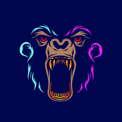 Gorilla ape vector silhouette line pop art potrait logo colorful design with dark background. Abstract vector illustration.