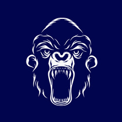 Gorilla ape vector silhouette line pop art potrait logo colorful design with dark background. Abstract vector illustration.