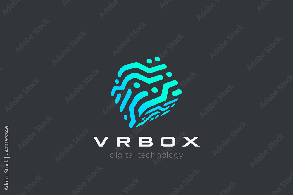 Poster box logo cube abstract design virtual realitytechnology vector template linear style. neural network