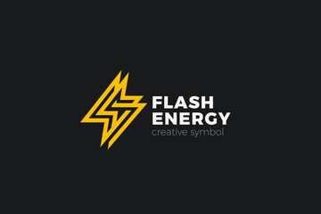 Flash Energy Logo Lightning Bolt Looped geometric design vector template Linear Outline style. Infinite Power Battery Logotype concept icon.