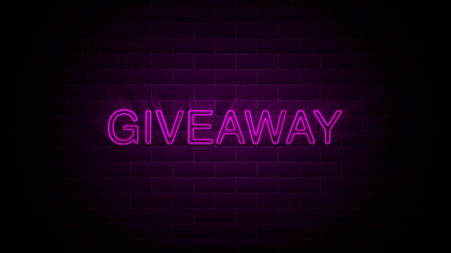 Giveaway text on neon sign. Night bright advertisement. 4K Motion Design Animation