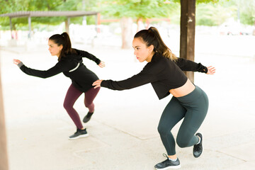 Active women doing a high-intensity interval training