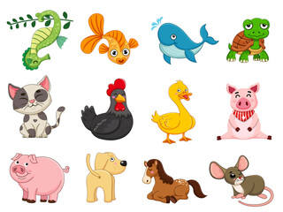 Cute animals collection animal character. Isolates in cartoon flat style white background. Vector illustration design template