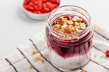 Breakfast chia pudding served in a jar
