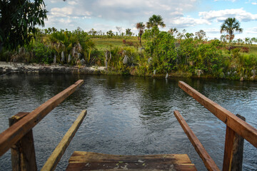 Fototapeta na wymiar Paradisque river, on the bridge, beautiful lake side landscape