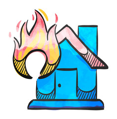 Watercolor style icon House fire