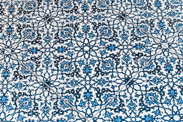 Ceramic floor tiles with abstract pattern blue flower ornament texture background