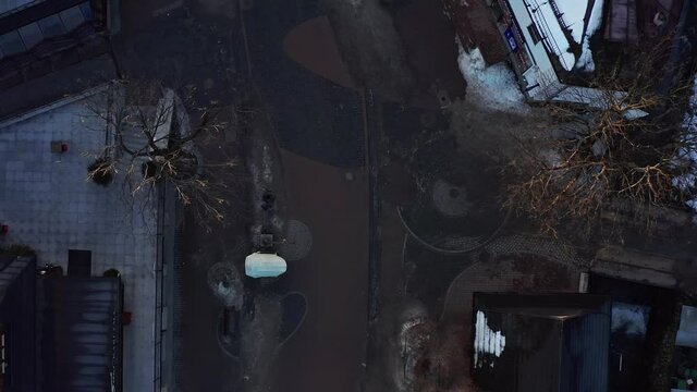 Krupówki Deserted Street At Zakopane During Lockdown Due To Covid 19, Poland. Aerial Top-down 