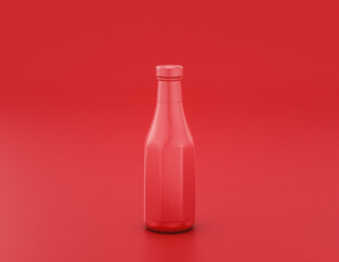 shiny red plastic ketchup bottle in red background, flat colors, single color, 3d rendering