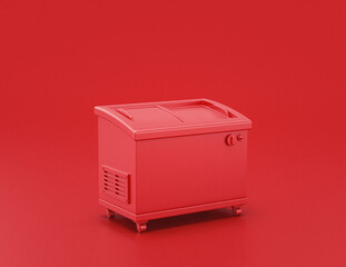 shiny red plastic popcicle freezer in red background, flat colors, single color, 3d rendering