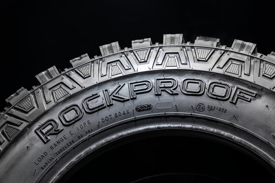 Nokian Tyres Rockprof Mud Tires, Side View. Krasnoyarsk, Russia, March 21, 2021