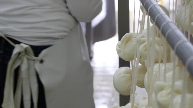 Making Caciocavallo Cheese Diary Cheese Factory In Italy Worker Puts in Order Little Scamorze