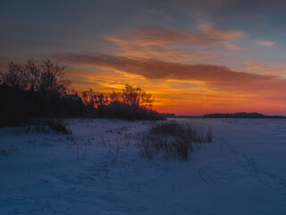 View of the winter bank of the Irtysh River in the Omsk region