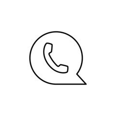 Chat bubble, with phone icon in flat black line style, isolated on white 