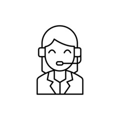 Customer service representative icon in flat black line style, isolated on white 