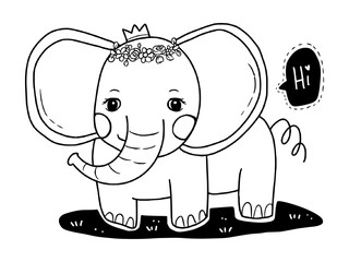 Cute baby elephant coloring line art drawing set illustration