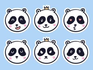 Set of cute panda sticker expression cartoon illustration