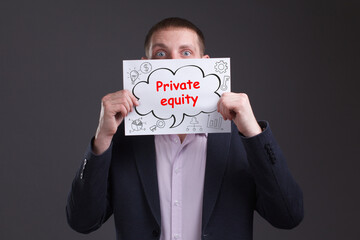 Business, technology, internet and network concept. Young businessman thinks over the steps for...